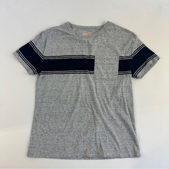 Cat & Jack Other - Cat & Jack Shirt Boys Large 10/12 Gray Blue Striped Pocket Short Sleeve Youth